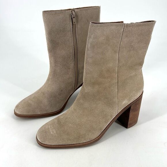 Lucky Brand Pinlope Women's Leather Suede Ankle Zip Block Heel Bootie Tan Sz 11 - Picture 1 of 10
